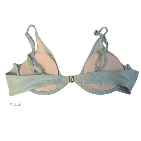 Vintage Baby Blue Smocked Wired V Cut Bikini Top with Metal Clasp Size Small - Picture 5 of 8